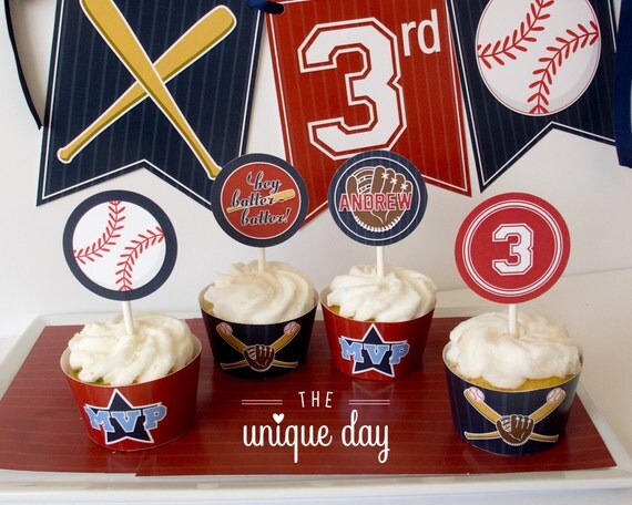 Baseball Cupcake Toppers- Printable - Baseball Themed Birthday - Cupcake Wrappers - Party circles // BAS-05 Il_570xn