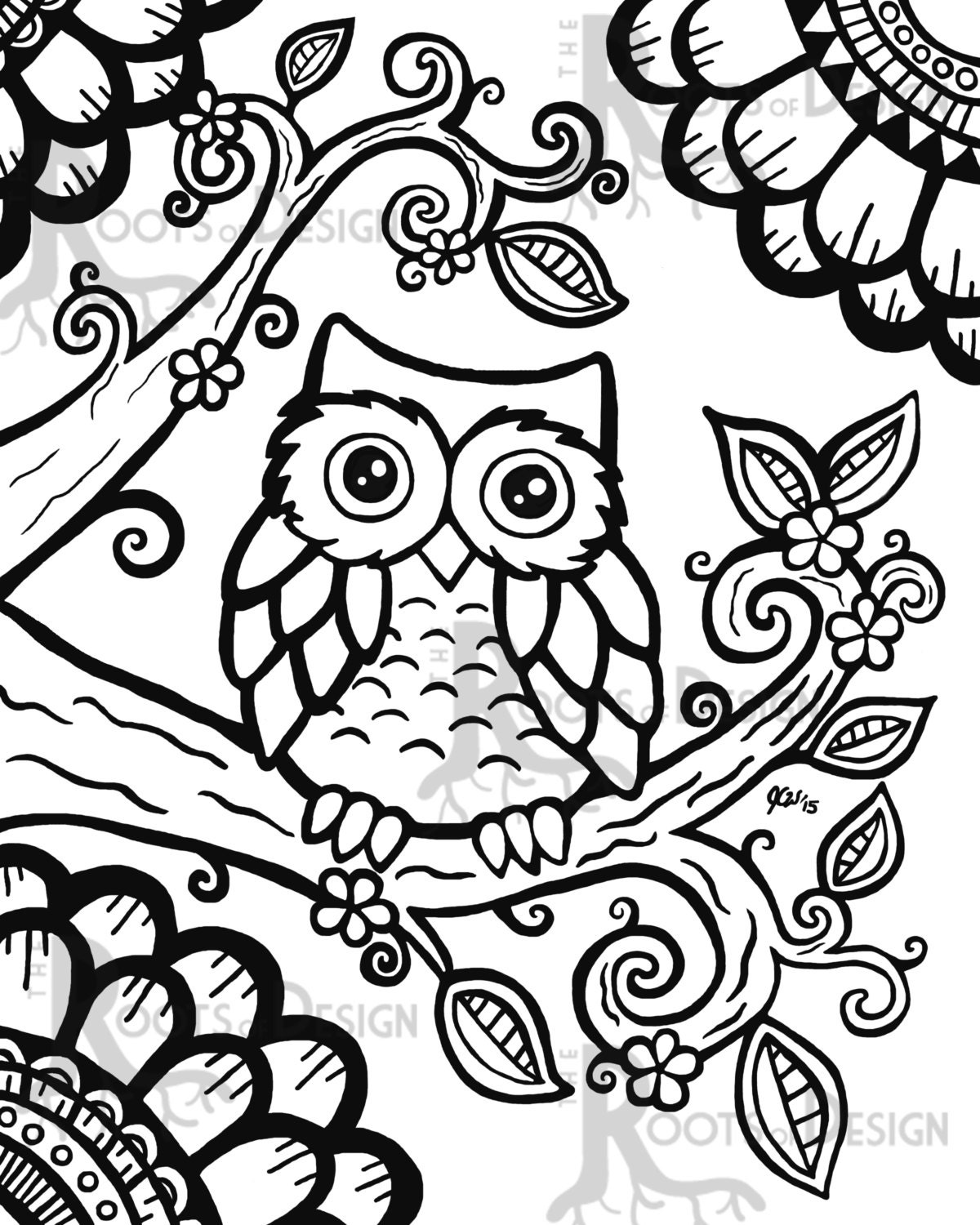 INSTANT DOWNLOAD Coloring  Page  Cute  Owl zentangle by 
