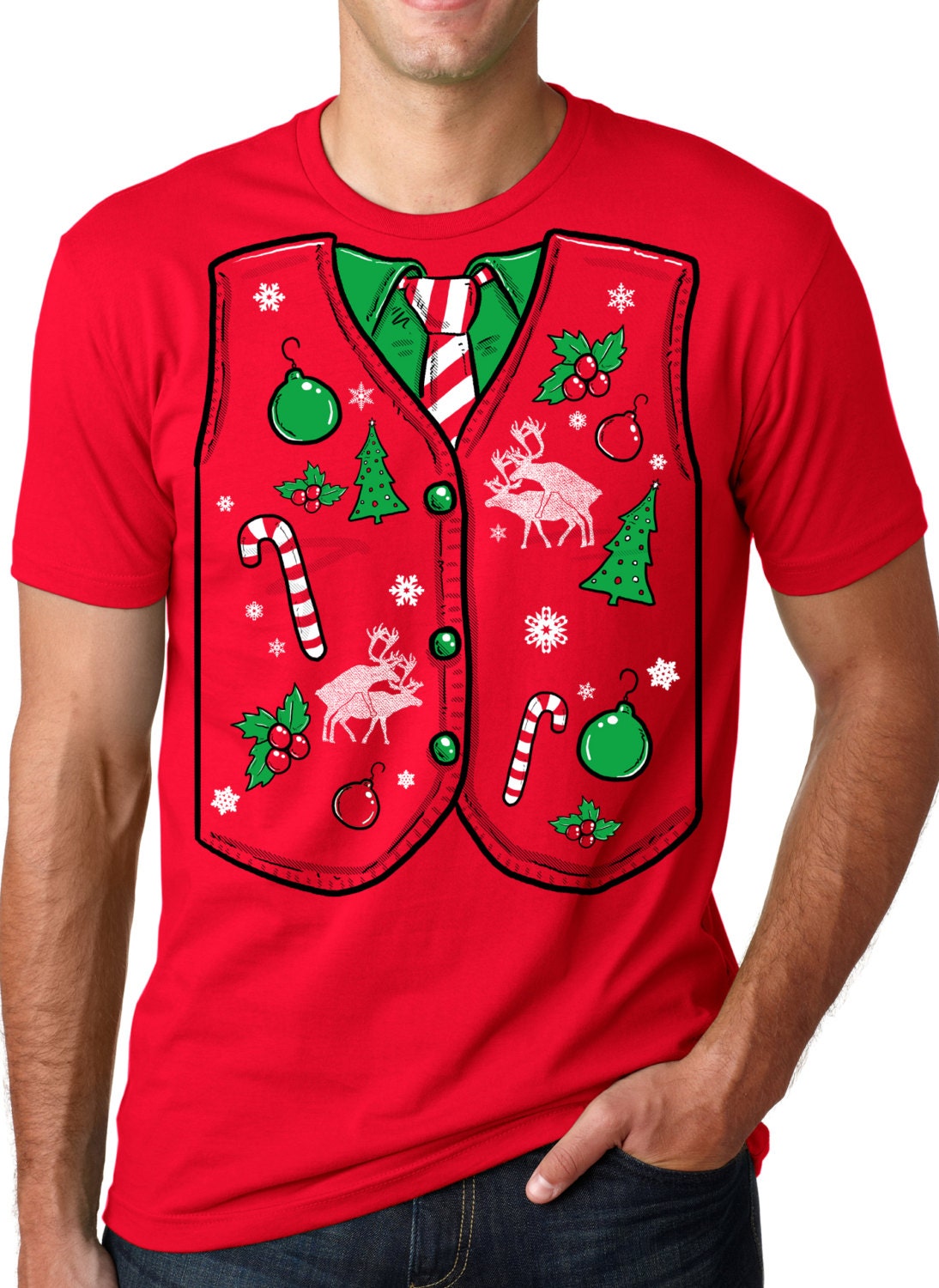 Ugly Sweater Vest t shirt funny Christmas shirt by CrazyDogTshirts