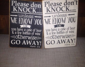 Don't Knock Sign, Please Go Away Sign, No Soliciting, Funny No Soliciting Sign, Wine Drinker Sign, Beer Drinker Sign,Funny Housewarming Gift