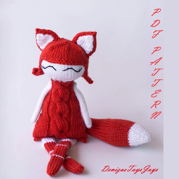Foxy Naptime doll. PDF knitting pattern. Knitted in the round.