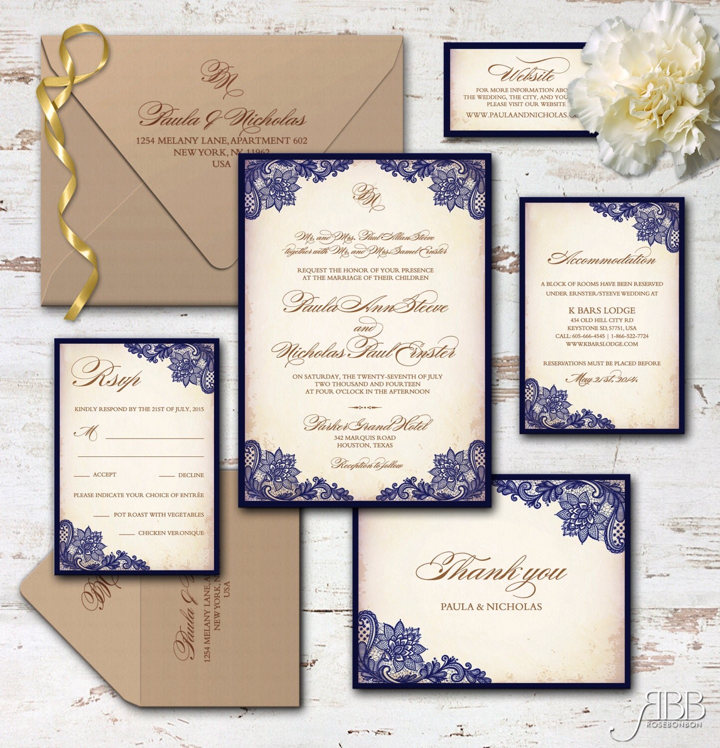 Printable Wedding Invitation Set Vintage lace Diy Invitation