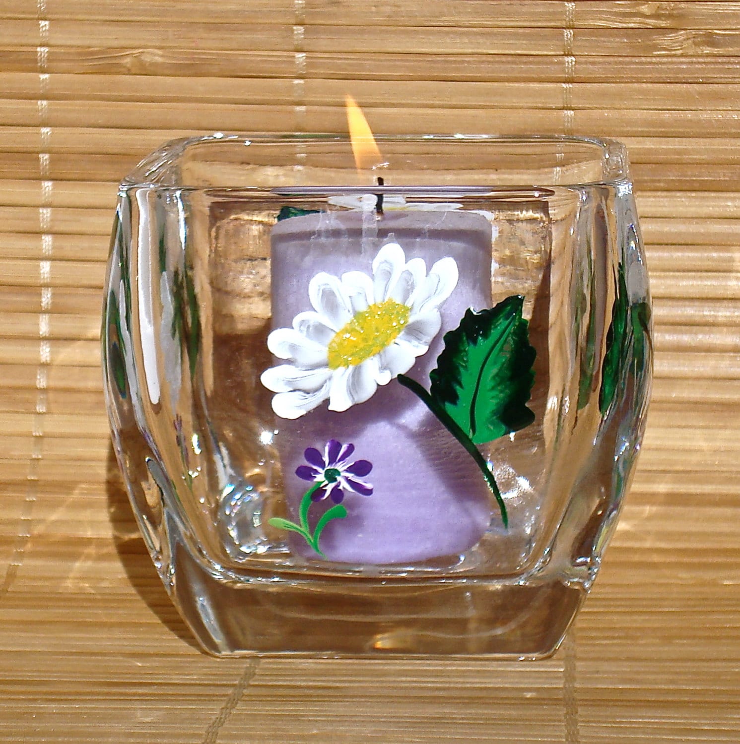 Hand Painted Glass Candle Holder With White by ipaintitpretty