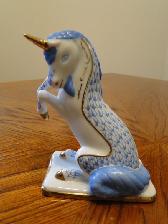 Blue Porcelain Unicorn by The Franklin Mint by TodaysTreasuresss