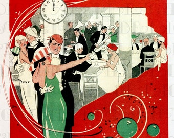 Dancing At A New Year's Eve Party. VINTAGE Illustration.