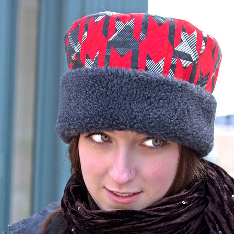 Very Warm Womens Winter Hat Tall Crown RollUp Brim Funky