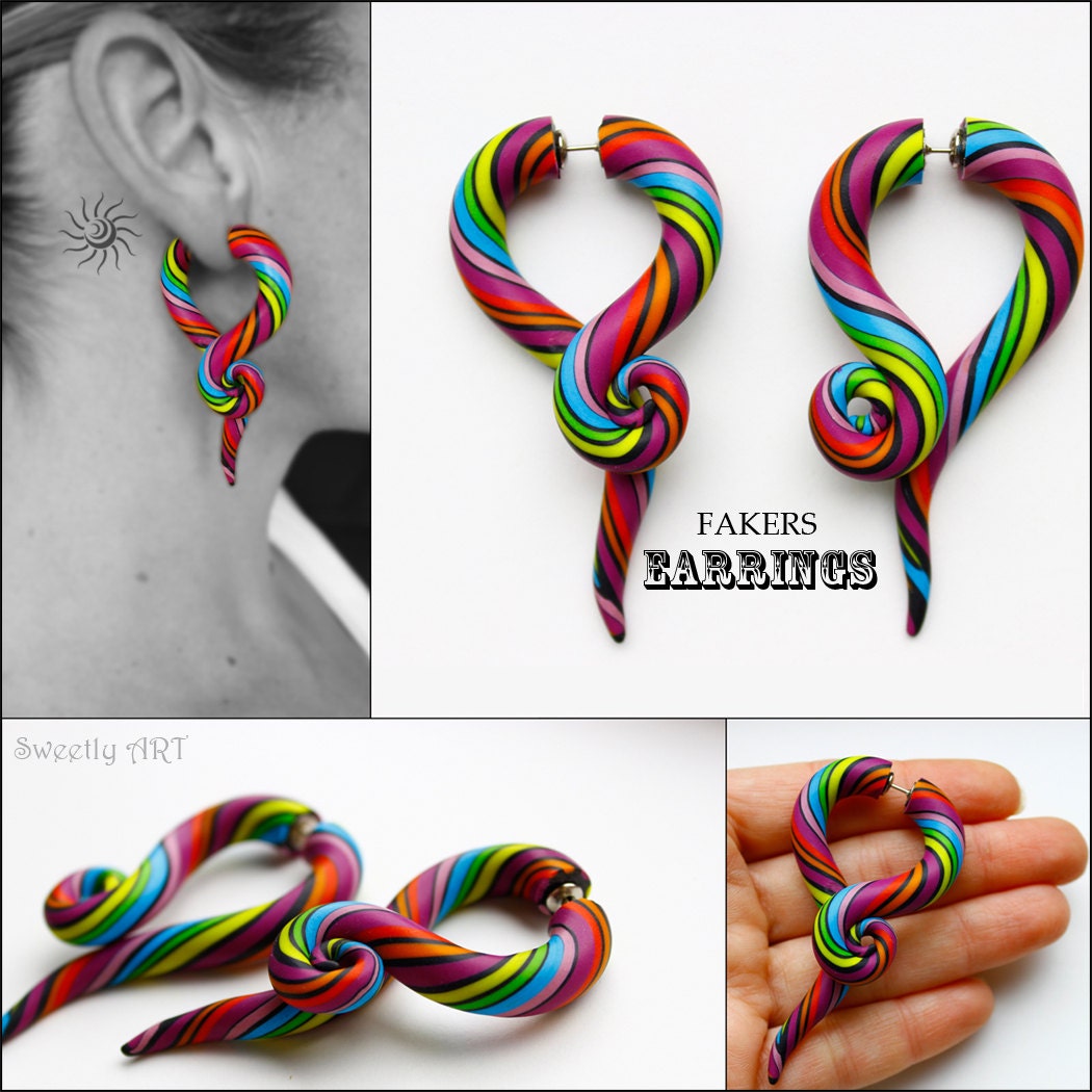 Faux gauge fake gauges ear plugs real gauges multicolor
