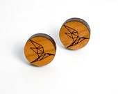 Wooden Earrings Stud | Minimal Earring | Origami Crane Earring | Laser cut | Silver 925 Earring | Eco friendly wood earrings