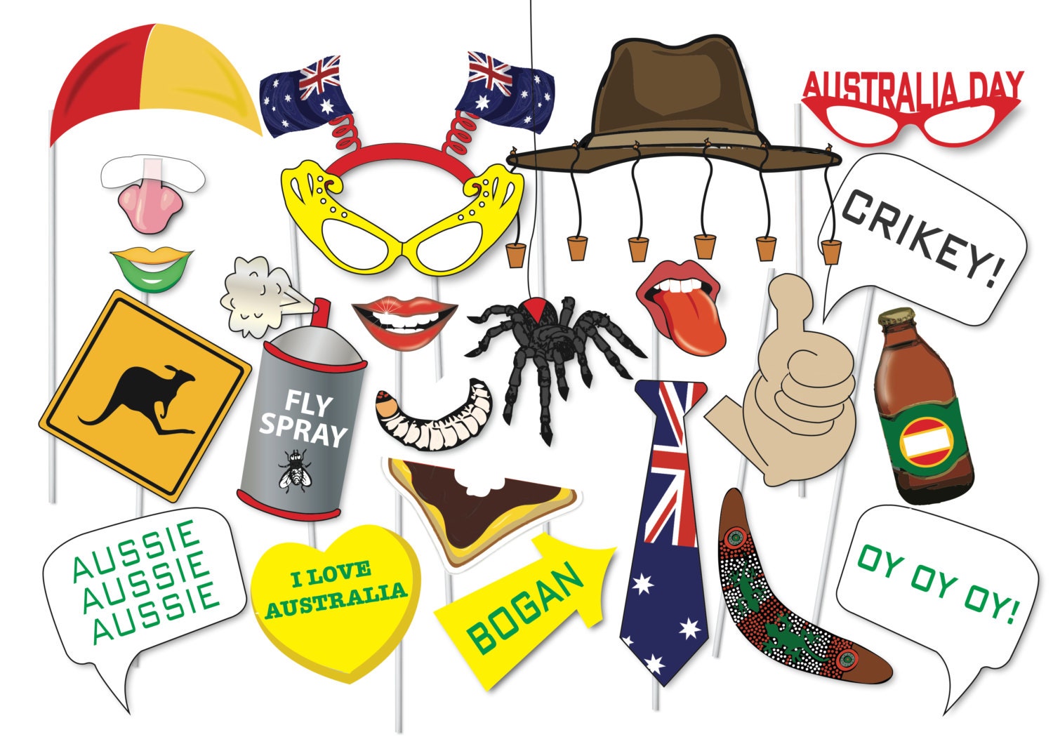 Great Australia Day Photo booth Party Props Set 42 Piece