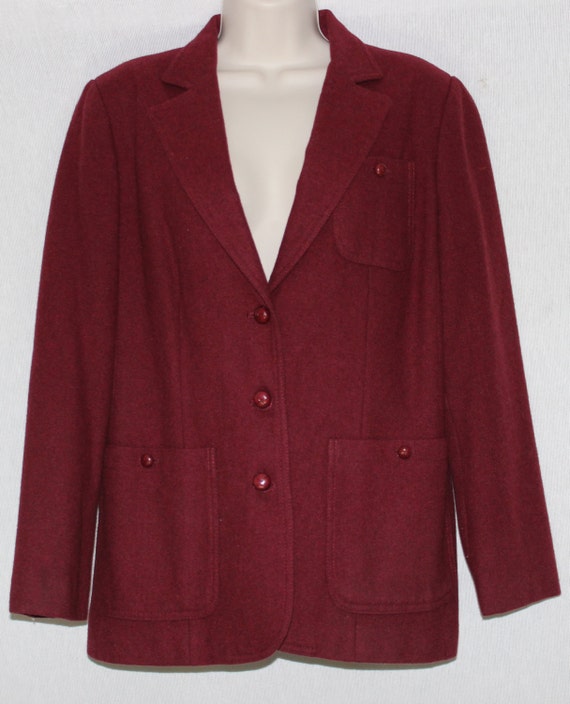 Vintage 1970's Wool Blend Size 14 Burgundy Blazer Jacket