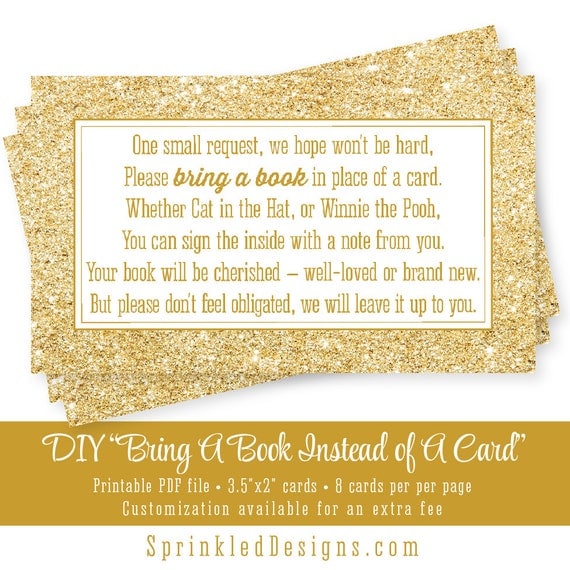 Bring A Book Instead Of A Card Gold Glitter Printable