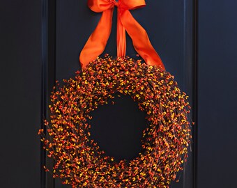 Orange and Yellow Berry Wreath - Fall Wreath - Fall Berry Wreath - Autumn Wreath - Thanksgiving Wreath - Halloween Wreath - Fall Door Decor