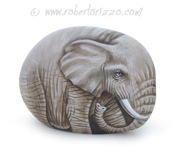 Sweet Elephant Painted on A Sea Rock Rock Painting Art by