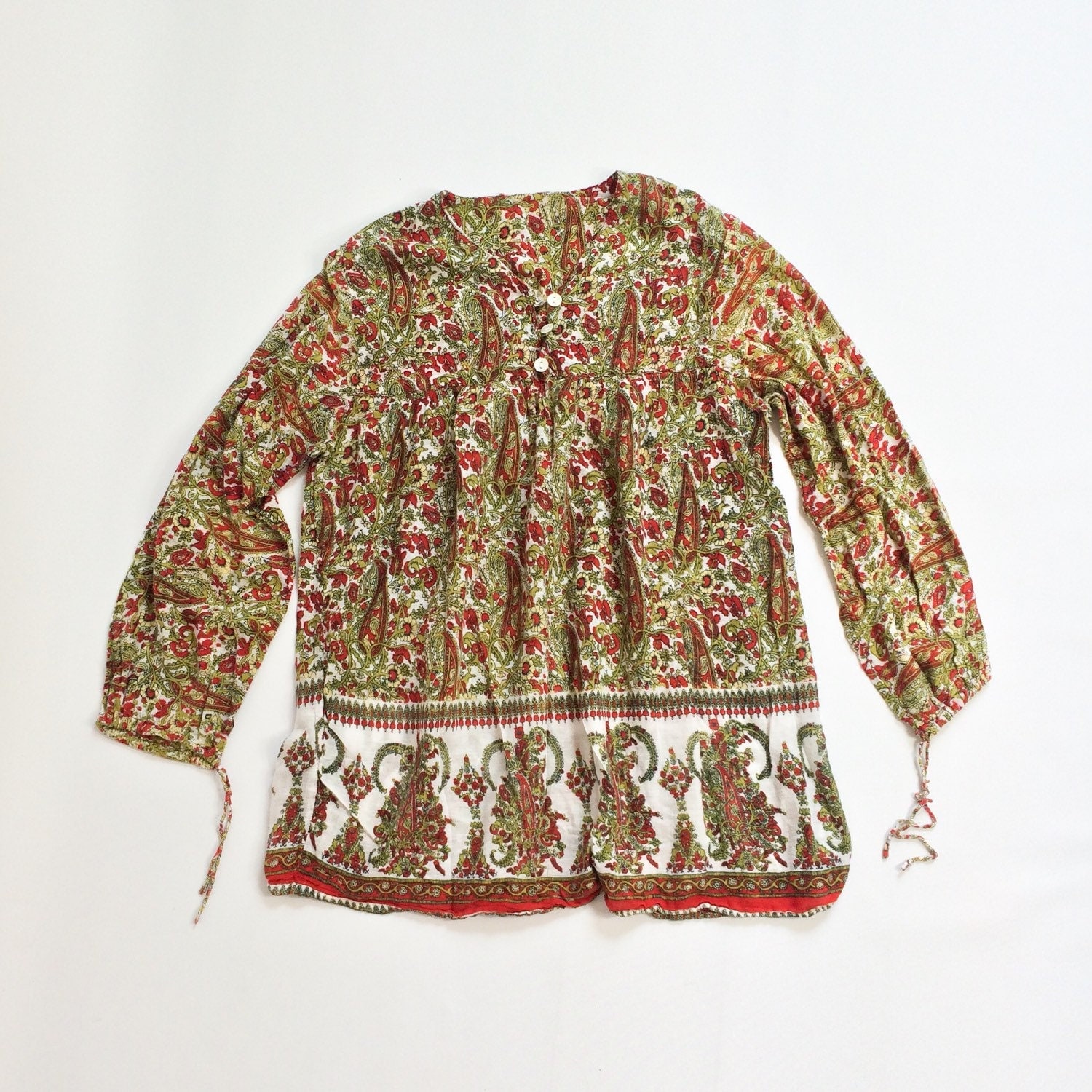 70s Indian GAUZE Thin Top Boho Hippie Ditsy Floral Festival