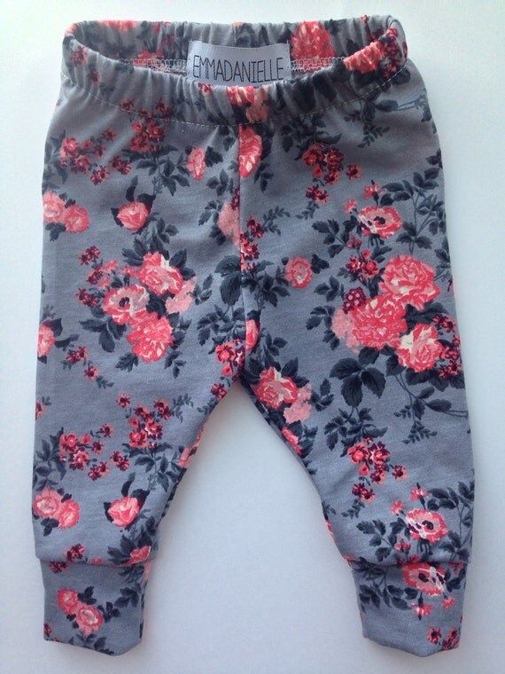 Peach Floral Baby leggings baby girl leggings by trendylittlebabe