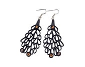 Earrings, contemporary jewelry design, Limited edition, FREE Shipping, lasercut wood, Swarovski crystals, steel