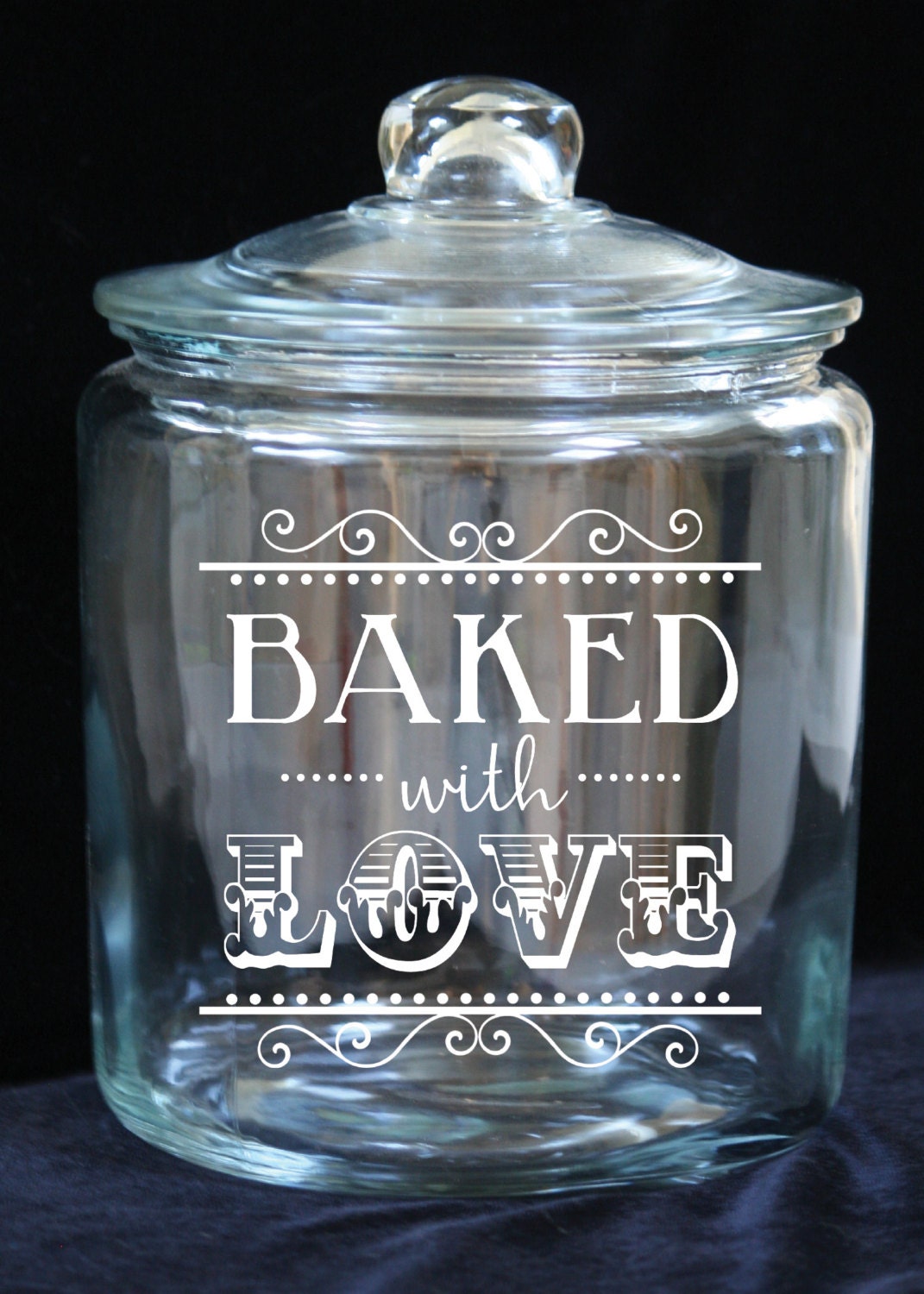 1 Gallon Glass Cookie Jar Baked with Love Custom by JoyousDays