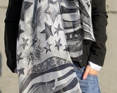 Black and White Silk Scarf Hand painted Us Flag silk Scarf American flag scarf painted Stars Stripes Batik Silk Scarf Long Shawl handpainted Black and White Silk Scarf Hand painted Us Flag silk Scarf American flag scarf painted Stars Stripes Batik Silk Scarf Long Shawl handpainted