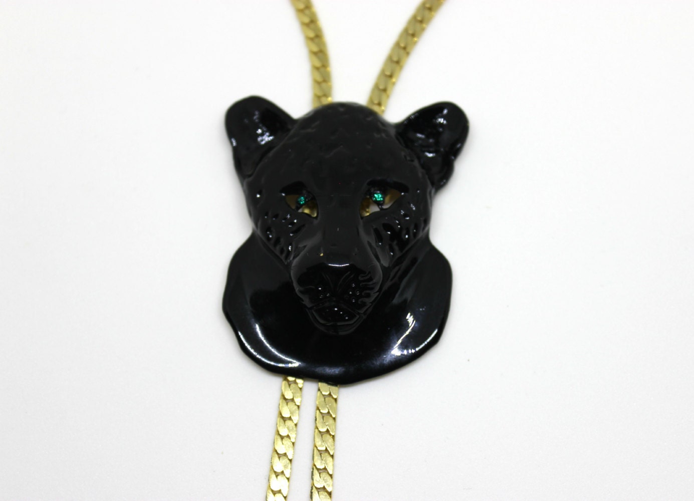 70s Black Panther Necklace Gold Vintage Bolo Necklace