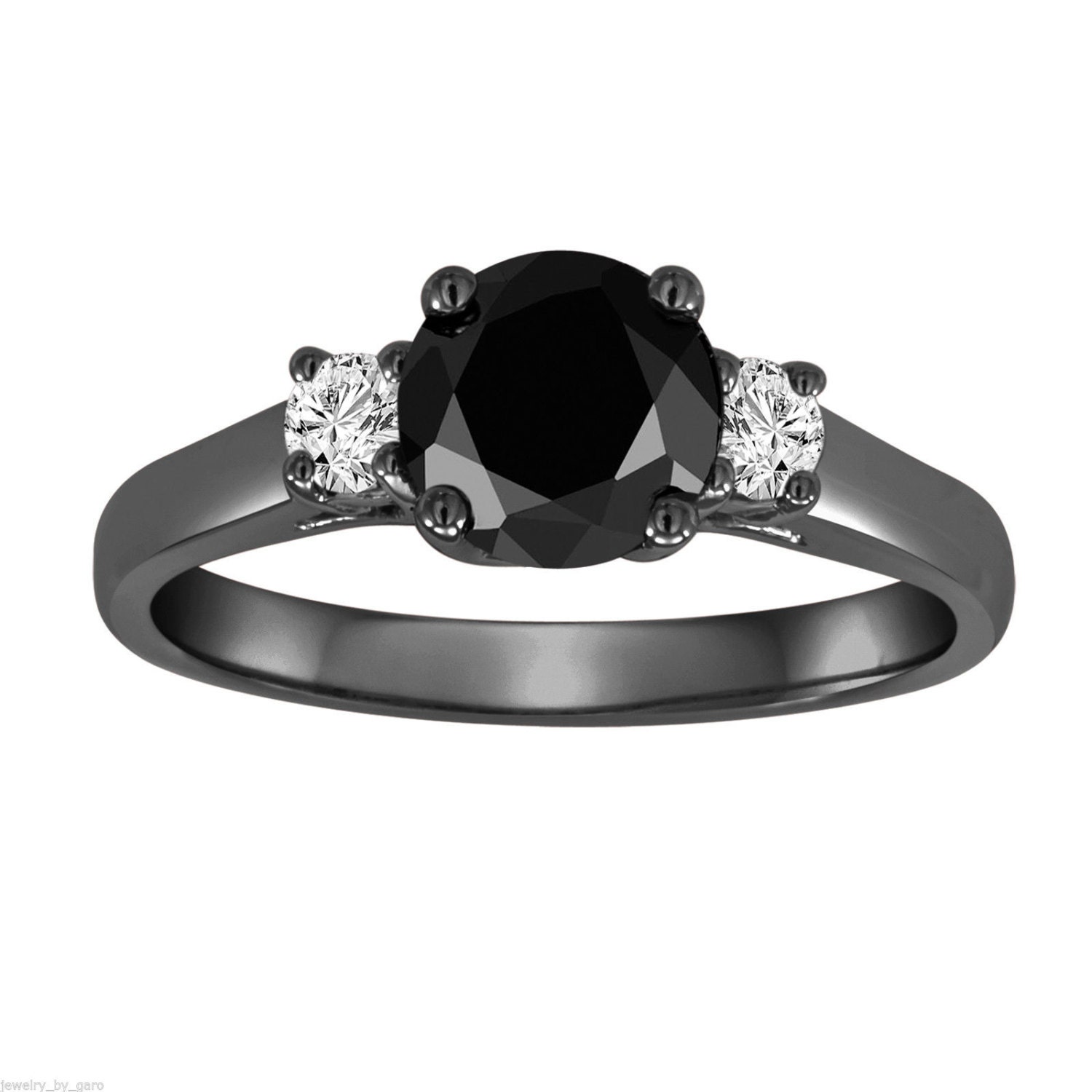 Black & White Diamond Three Stone Engagement Ring by JewelryByGaro