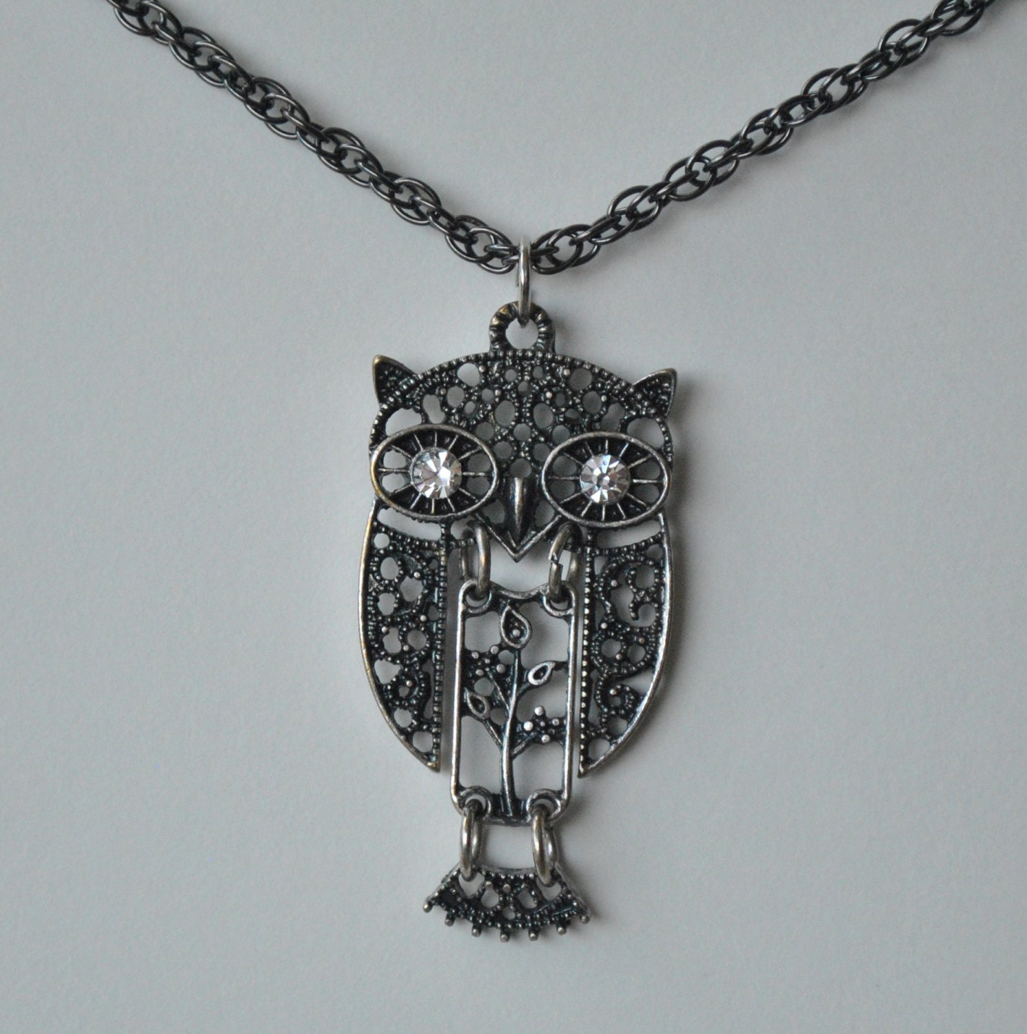 Long Owl Necklace Owl Charm NecklaceSparkly by DorisAnnCreations