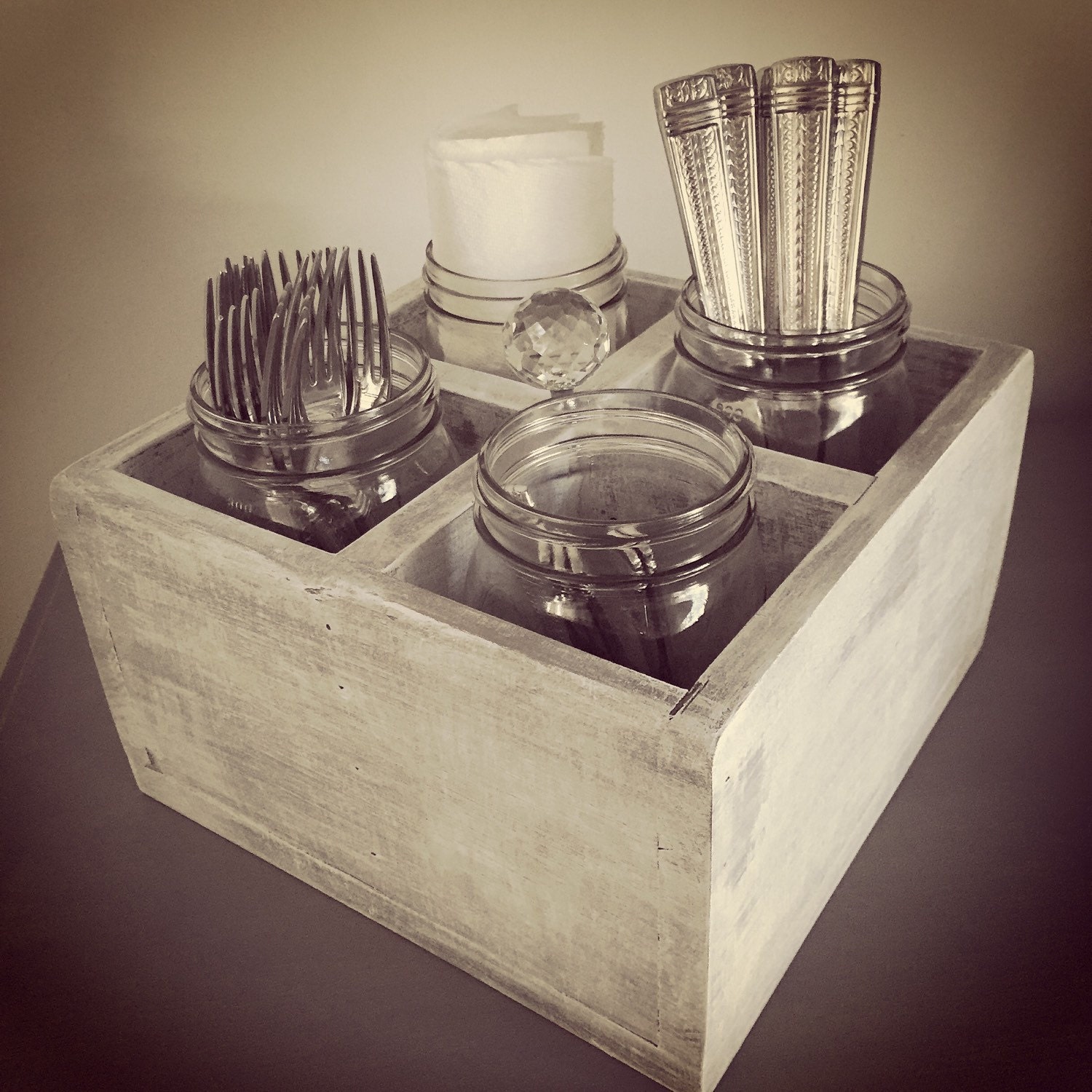 Wooden Caddy l Mason Jar Caddy l Utensil Caddy by CleverGoose