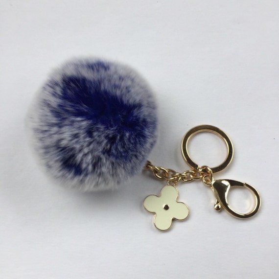 buy keychain pom to where pom Perfect Frosted ball pom REX Rabbit Blue pom fur keychain with flower