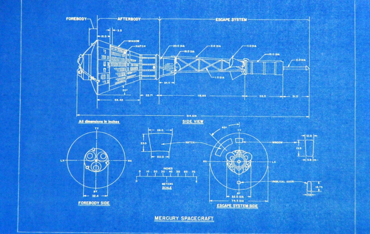 NASA Mercury Spacecraft Blueprint by BlueprintPlace2 on Etsy