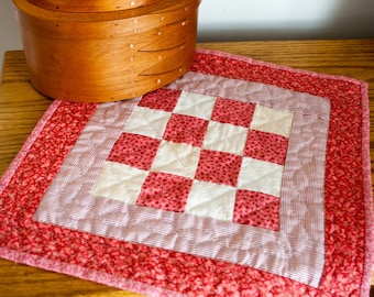 Hand Quilted Table topper Candle Mat Miniature Quilt Antique fabric