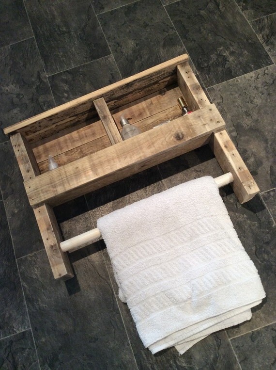 Rustic Wooden Towel Rail with Shelf made from reclaimed pallet