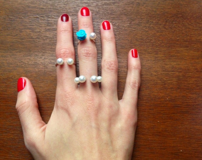 Double Ring Pearl ring Silver Ring with Pearls Silver ring Statement Ring Pearl Engagement Ring Womens ring