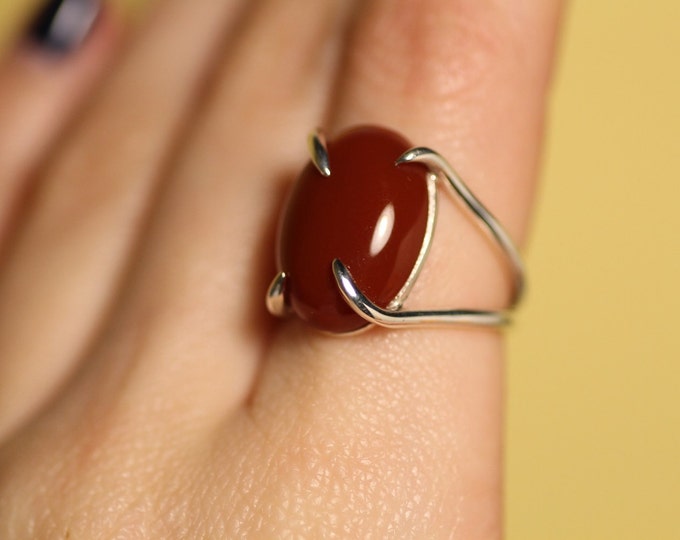 red agate ring - carnelian ring - gold ring - natural stone ring - red agate - silver ring - gift
