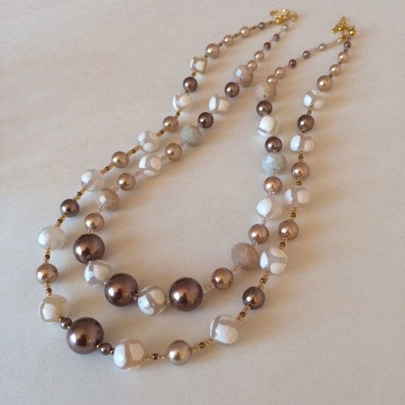 Two strand beaded necklace Long necklace Beaded statement necklace Long