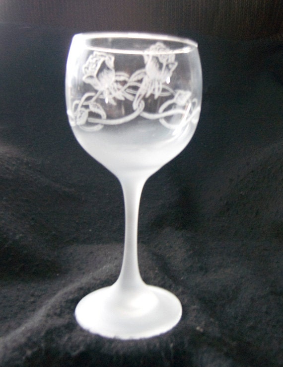 Rose Etched Wine Glass