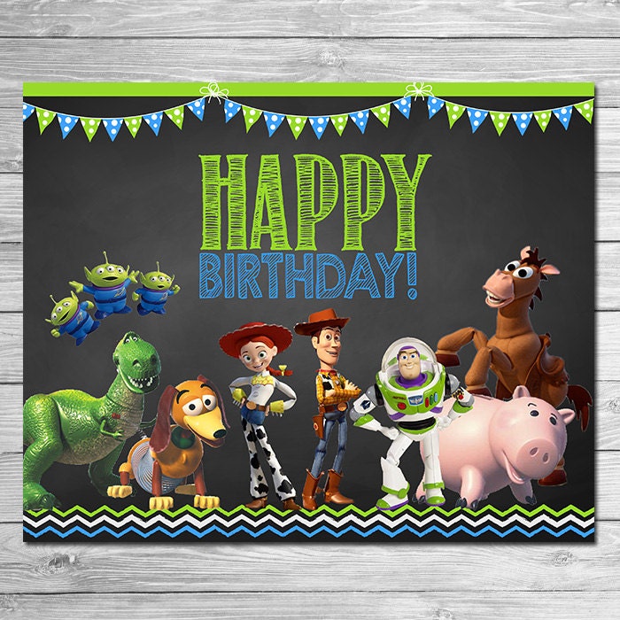 Toy Story Happy Birthday Sign Chalkboard Green Blue // Toy
