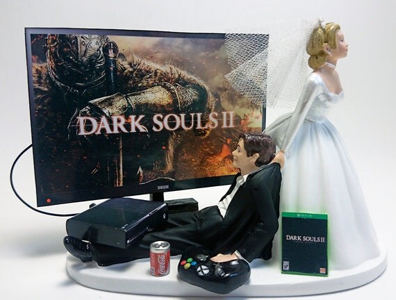 Funny Gamer Xbox One Funny Wedding Cake Topper Bride and Groom Dark 2
