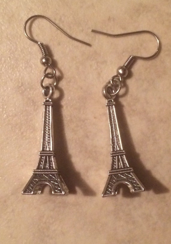 Paris Eiffel Tower Silver Earrings by BonnieBellas on Etsy