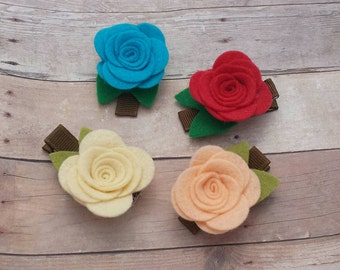 CHOOSE ANY TWO / 40+ Colors - Felt Rose Flower Hair Clip Set / Felt Flower Clip Set / Felt Rose Clip / Felt Flower Clip / Flower Clip Set
