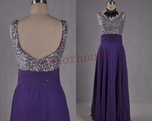 Trendy Princess Junior Purple Beaded Long Prom Gown SREAL118