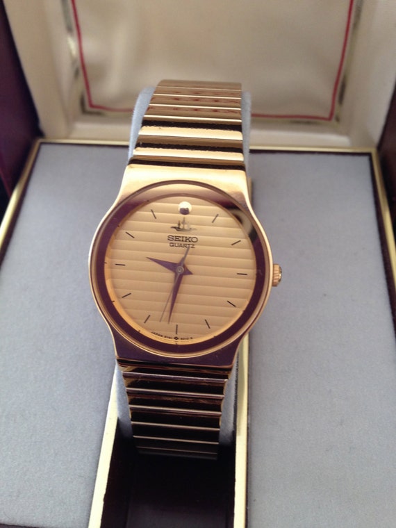 1980s Mens Seiko Quartz Gold Tone Watch, Never Worn
