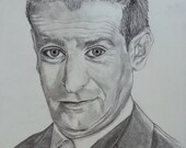 Pencil Drawing of lui de funes- portrait (+ Brand new frame) / FREE SHIPPING / pencil portrait /handmade drawing / landscape portrait