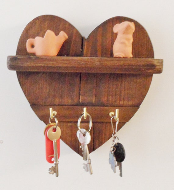 small wooden key holder heart shelf