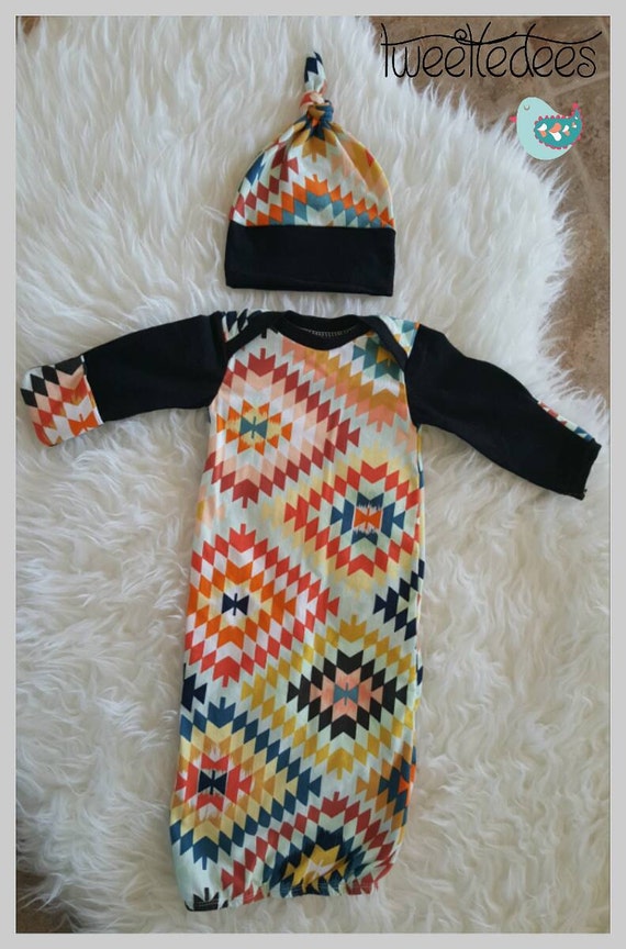 Adorable unisex newborn baby gown with fold over mittens and a