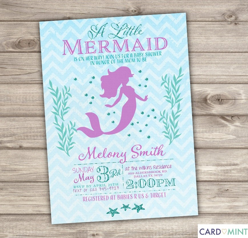 invitations sea shower the under baby Invitations by on Mermaid Etsy 50 cardmint Shower Printed Baby