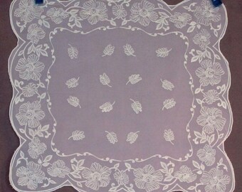 Sheer White Scarf with Raised Floral Pattern