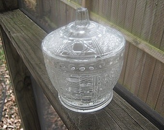 Vintage Pressed Glass Covered Candy Dish In Clear Glass