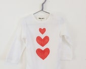 Three Hearts Onesie, One Piece Hearts Bodysuit, Valentine Baby , Baby Girl Romper, Baby Shower Gift