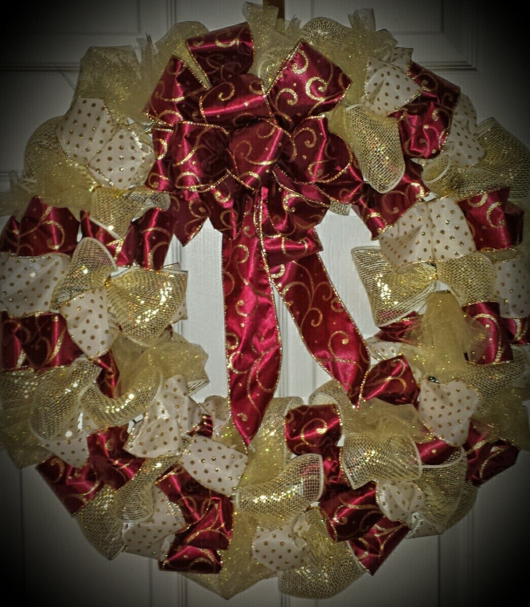 Red, White, and Gold Ribbon Wreath
