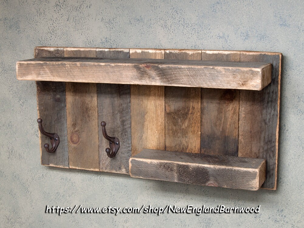 BATHROOM SHELF with Hooks Rustic Bathroom Decor Rustic Towel