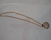 VINTAGE TRIFARI White Seashell Necklace Enamel Gold-tone Pendant signed